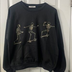 Project Social T Black Skeleton Graphic Crewneck Sweatshirt size Medium